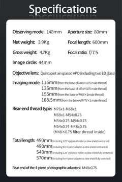 ZWO FF80 APO Refractor OTA